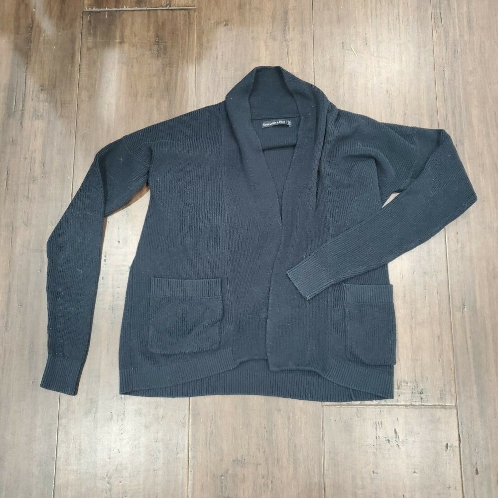Abercrombie & Fitch Open Knit Navy Long Sleeve Cardigan Sweater Size XS/S Pocket